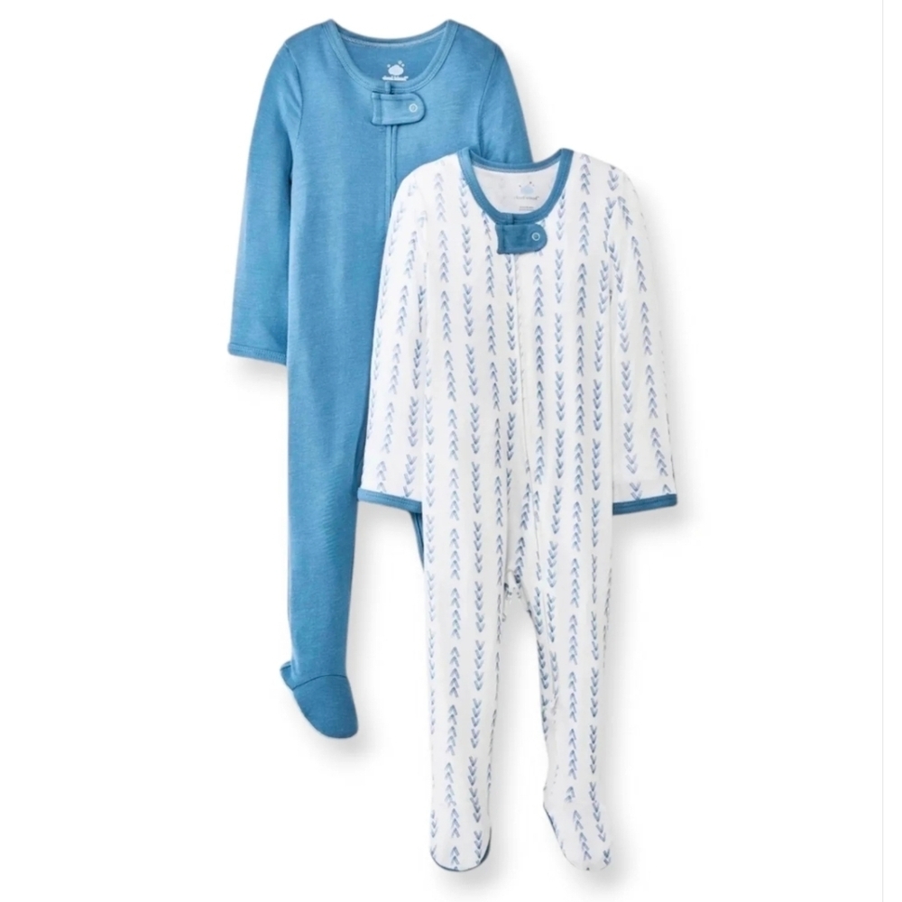 cloud island - Blue and White Baby Footie Sleepers - 2 Pack